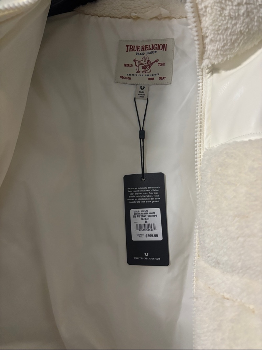 True Religion Ivory Sherpa Puffer Jacket - Picture 3 of 3
